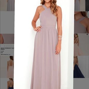Pretty taupe Lulu’s chiffon gown